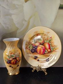 Rare Vintage Aynsley "Orchard Gold" Dinner Plate and Vase