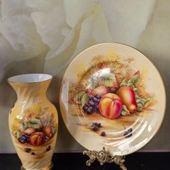 Rare Vintage Aynsley "Orchard Gold" Dinner Plate and Vase