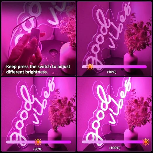 NEW SALE | Good Vibes Neon Sign,Neon Light Powered by USB with Switch, Pink Led Neon Light Sign for Bedroom,Wall Decor,Game Room,Party, Bar Decor