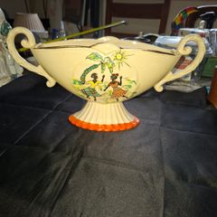Antique Comport or Vase featuring molded handles and a relief scene of figures dancing under a tree