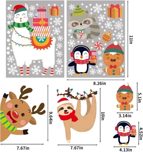 Christmas Window Clings Stickers 8 Sheets Xmas Snowflake Animal Window Decals Display Room Decoration (FREE POSTAGE)