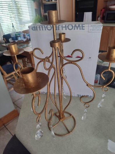 Gold color Painted Wrought iron Wall Candle Holder for 5 Candlesticks