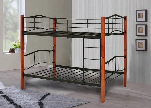 Metal & Wood Single Bunk Bed