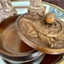 Vintage French Hand Carved Round Lidded Wooden Box Jewellery Box Image 7