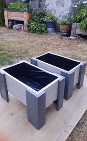 Premium Two-Tone Handcrafted Wooden Planter Set