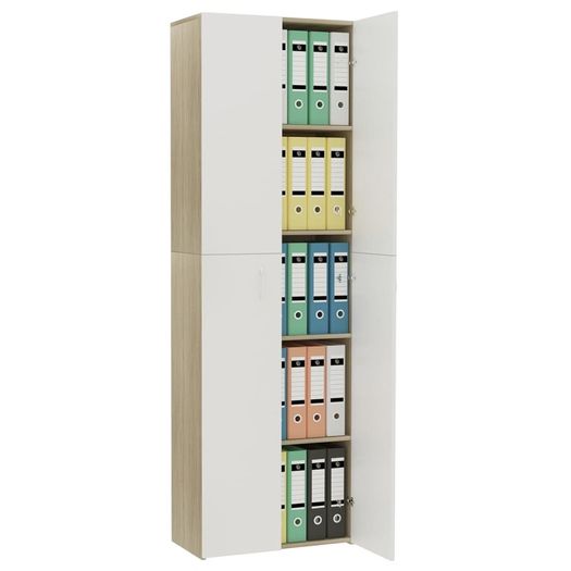 Office Cabinet White and Sonoma Oak 60x32x190 cm Chipboard