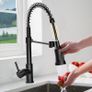 NEW SALE | Kitchen Tap, Kitchen Sink Mixer Tap with 360 Degree Swivel Pull Down Sprayer Commercial Kitchen Taps Single Handle Mixer Tap Cold and Hot 3-Modes Spray with Standard Fittings Black Image 5
