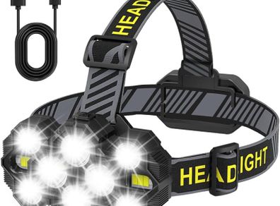 FREE SHIPPING Head Torch Rechargeable, 10 LED 10 Modes Head Torch USB Rechargeable Super Bright 22000 Lumens Waterproof IPX4 Headlamp Hands Free Running Head Torch for Fishing Walking Cycling Camping