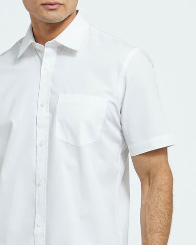 Regular Fit Short-Sleeved Cotton Rich Shirt - White