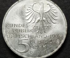 Unc Germany 1974 Silver 5 Mark D Immanuel Kant 250th Anniversary