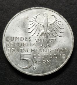 Unc Germany 1974 Silver 5 Mark D Immanuel Kant 250th Anniversary