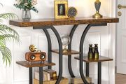 Console Table, 42.5inch Hallway Table Behind Sofa Table with Curved Base, Industrial 4-Tier Narrow Wood Slim Console Table with Storage for Living Room, Entryway, Foyer, Rustic Brown