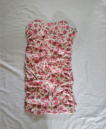 More To Come Pink Floral Strapless Mini Dress RRP 80E