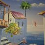 Oil on Canvas by Vinno Mediterranean Scene - Framed Image 2