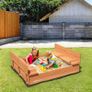Wooden Sandbox Sand Pit with Foldable Bench Seats and Bottom Liner, Natural Wood Kids Sandbox for Outdoor Backyard Image 6
