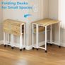Small Folding Desk with Storage Shelf,80 cm Computer Rolling Desk on Wheels Easy Assembly,Foldable desk for Small Space,Oak Image 2
