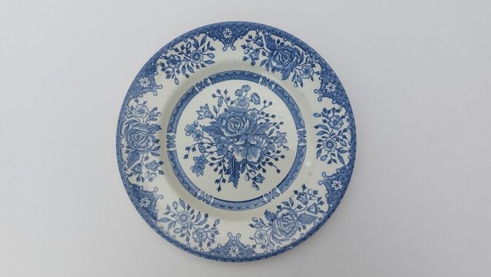 Lovely Vintage Blue and White 7.75 Inch Luncheon Plate By English Ironstone Tableware, in a Lovely Cottagecore Style "Kew Gardens" Pattern