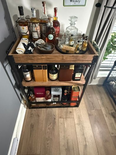 Industrial Drinks Trolley / Bar Cabinet with Removable Serving Tray & LED Lights