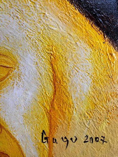 Signed Canvas Painting Striking Red and Gold Don Quixote Artwork 61.5 x 50cm