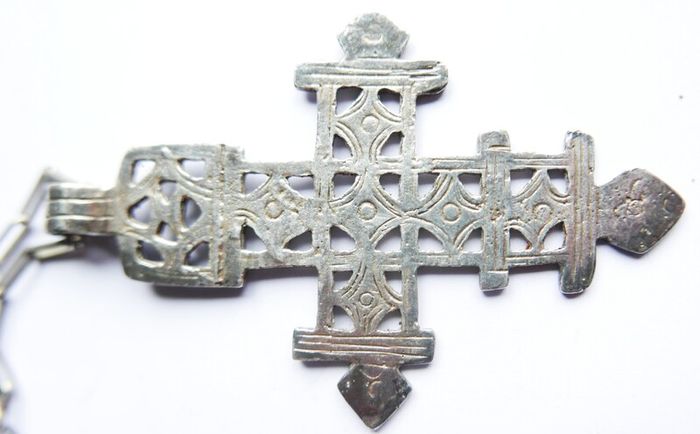 Vintage Large Coptic Cross Pendant, Replica Portland Art Museum Silver Plated (Cross length 3,5")