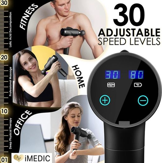 Premium Muscle Massage Gun Deep Tissue Muscle Massager - 30 Speeds High Speed Handheld Percussion Massager - LCD Touch Screen - 6 Massage Heads (FREE POSTAGE)