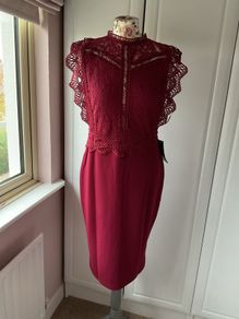 Bnwt burgundy lace detail occasion dress size 14