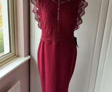 Bnwt burgundy lace detail occasion dress size 14
