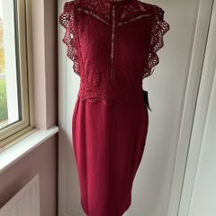 Bnwt burgundy lace detail occasion dress size 14