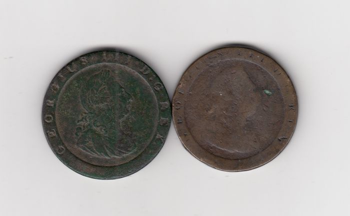 2 X  George III Large Bronze Cartwheel Penny Coins  (no.G15)