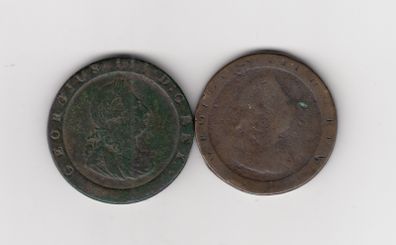 2 X  George III Large Bronze Cartwheel Penny Coins  (no.G15)