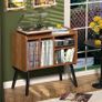 Record Player Table, Mid-Century Record Player Stand with Vinyl Storage Hold Up to 150+ Albums, Vinyl Record Cabinet with Adjustable Shelves, Wood Turntable Stand for Music Living Room, Oak Image 4