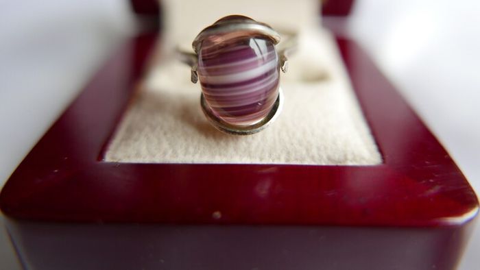 Vintage Sterling Silver 925 Purple Striped Agate Ring size P - 2,82g