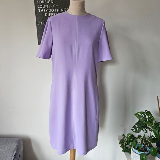 Lennon Courtney lilac purple shift dress yellow stitching fluted sleeves 10 12