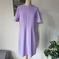Lennon Courtney lilac purple shift dress yellow stitching fluted sleeves 10 12