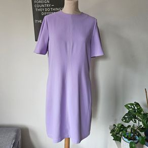 Lennon Courtney lilac purple shift dress yellow stitching fluted sleeves 10 12