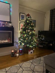 6.5ft Christmas Tree Decorated with Red & Gold Baubles and Lights