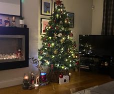 6.5ft Christmas Tree Decorated with Red & Gold Baubles and Lights