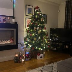 6.5ft Christmas Tree Decorated with Red & Gold Baubles and Lights