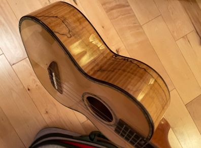 Mr. Mai all solid spruce and spalted maple tenor ukulele with deluxe case. NEW