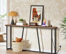 Console Table 180 cm  with Charging Station, Long Behind Sofa Table, Narrow Hallway Table