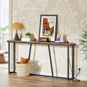 Console Table 180 cm  with Charging Station, Long Behind Sofa Table, Narrow Hallway Table