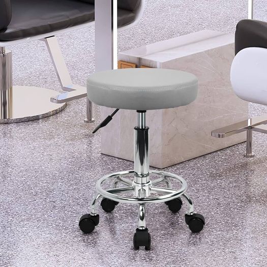 FREE SHIPPING PU Leather Round Rolling Stool with Foot Rest Swivel Height Adjustment Spa Drafting Salon Tattoo Work Office Massage Stools Task Chair Smal