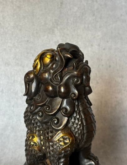 Chinese Guardian Lion - Bronze, Gold Accents
