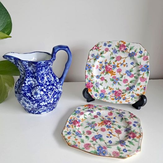 .. PRICE DROP.. Porcelain Lot - Milk jug, chintz plates.