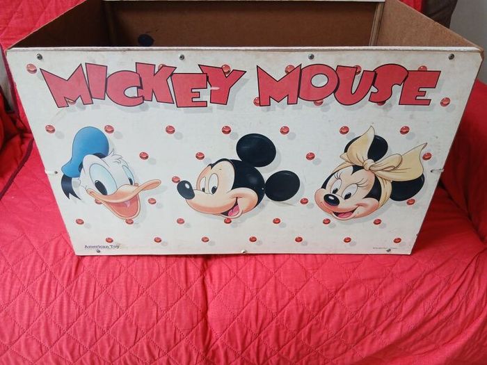 Vintage American Toy Mickey Mouse Wooden Toy Chest / Storage Box