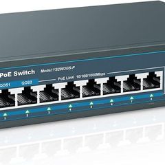 YuanLey 11 Port Gigabit PoE Switch, 8 PoE+ Port 1000Mbps, 2 Gigabit Uplink, 1 SFP Port, 120W 802.3af/at, Metal, Qos, Unmanaged Plug and Play AI Smart Detection Ethernet Switch