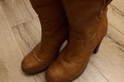 Women's Brown Leather Ankle Boots with Faux Fur Cuff