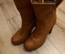 Women's Brown Leather Ankle Boots with Faux Fur Cuff