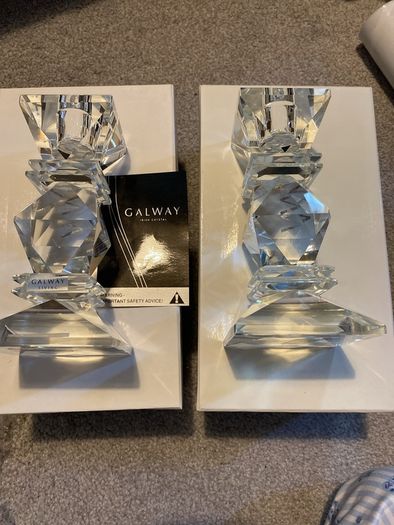 Galway Crystal set of 2 glass candlesticks and candles