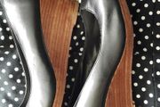 Black shoes with brown wedge heel